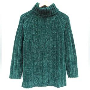 VINTAGE Carolyn Taylor hunter green chenille cableknit turtleneck sweater
